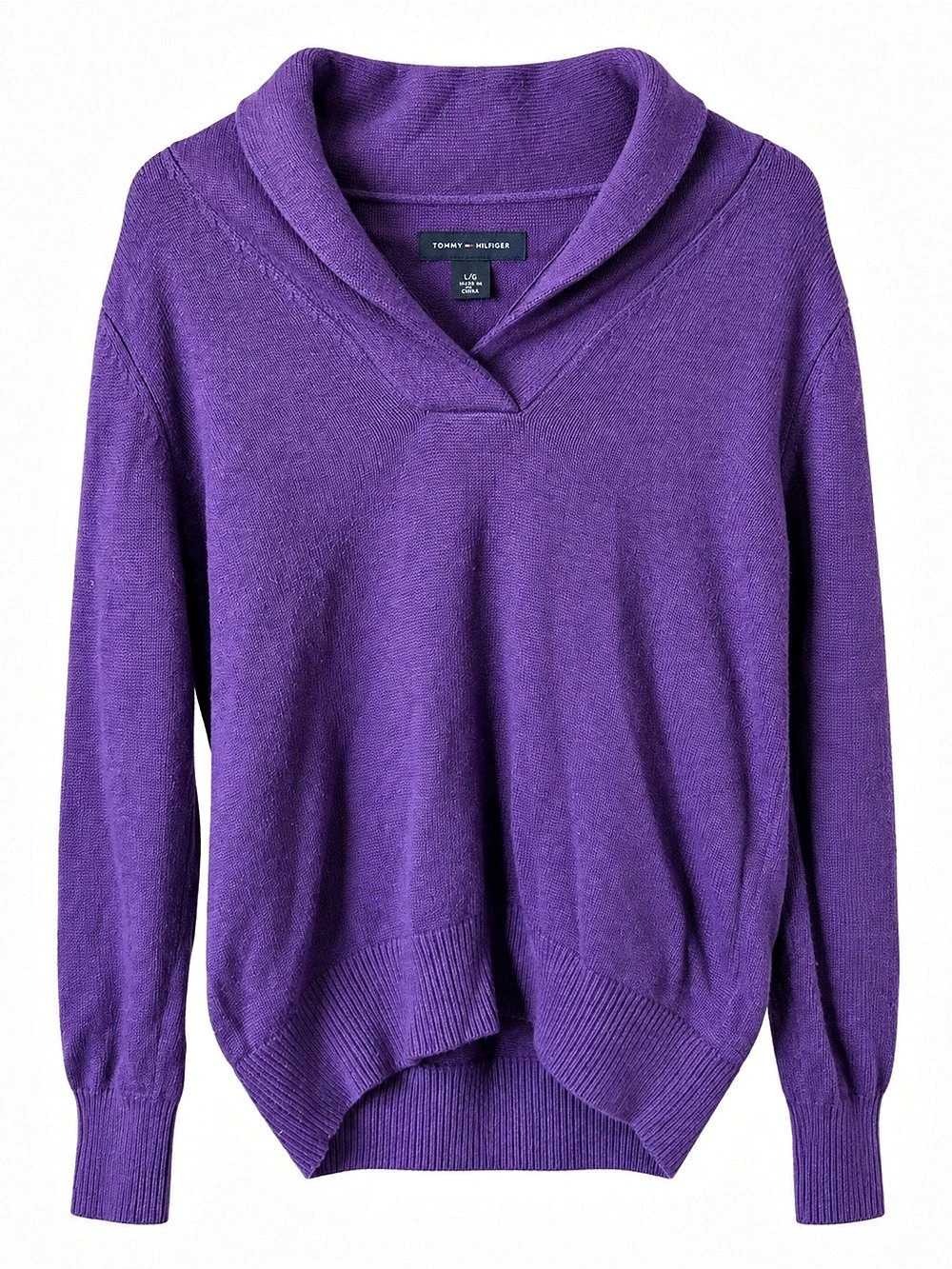 💜 Tommy Hilfiger Women’s Purple Shawl Collar Pullover Sweater – Size XL